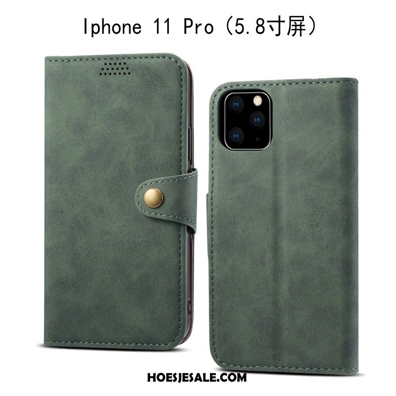 iPhone 11 Pro Hoesje Folio Leren Etui Mobiele Telefoon Grijs Anti-fall Sale