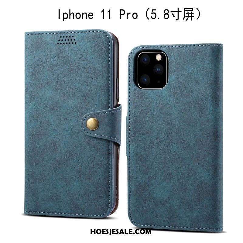 iPhone 11 Pro Hoesje Folio Leren Etui Mobiele Telefoon Grijs Anti-fall Sale