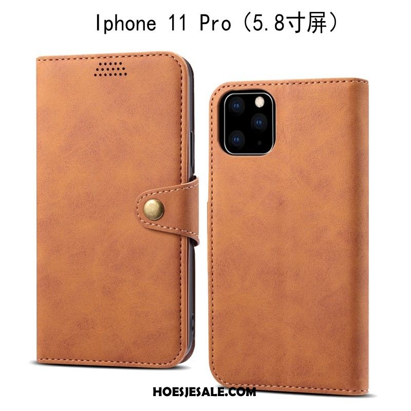 iPhone 11 Pro Hoesje Folio Leren Etui Mobiele Telefoon Grijs Anti-fall Sale