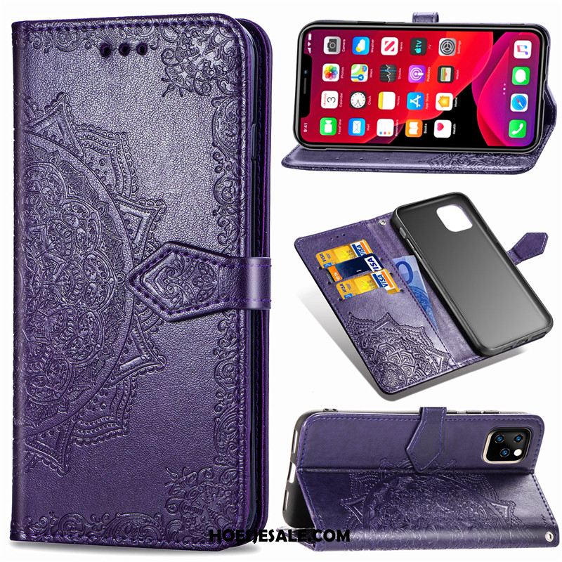 iPhone 11 Pro Hoesje Leren Etui Mobiele Telefoon Hanger Kunstleer Effen Kleur Kopen