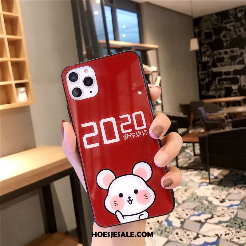 iPhone 11 Pro Max Hoesje Hoes Glas Nieuw Rood Hard Korting