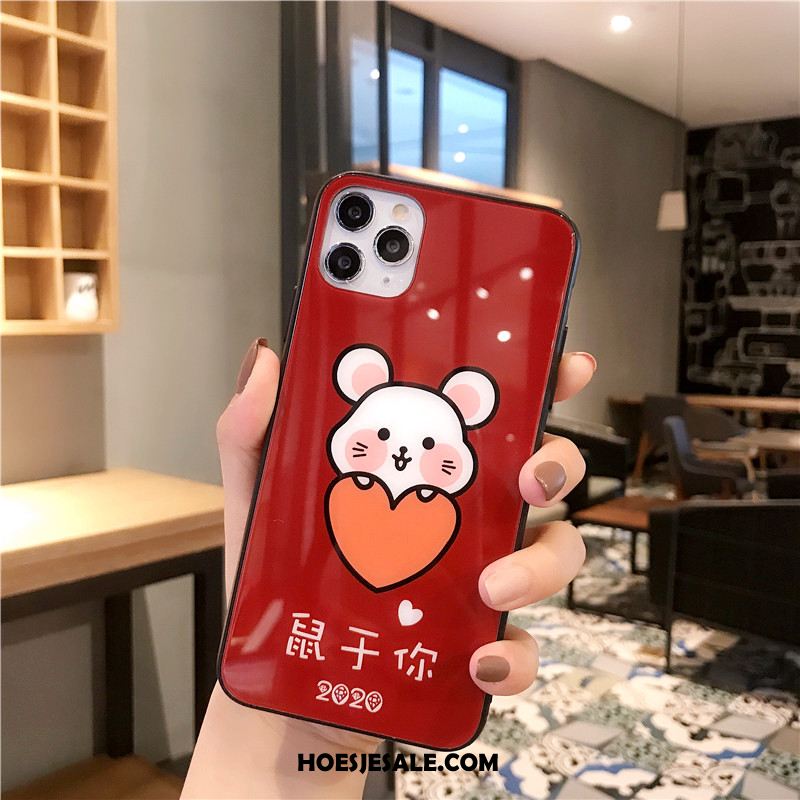 iPhone 11 Pro Max Hoesje Hoes Glas Nieuw Rood Hard Korting