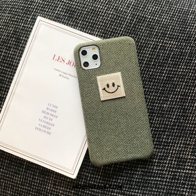 iPhone 11 Pro Max Hoesje Mooie Grijs Smiley Zacht Flanel Goedkoop