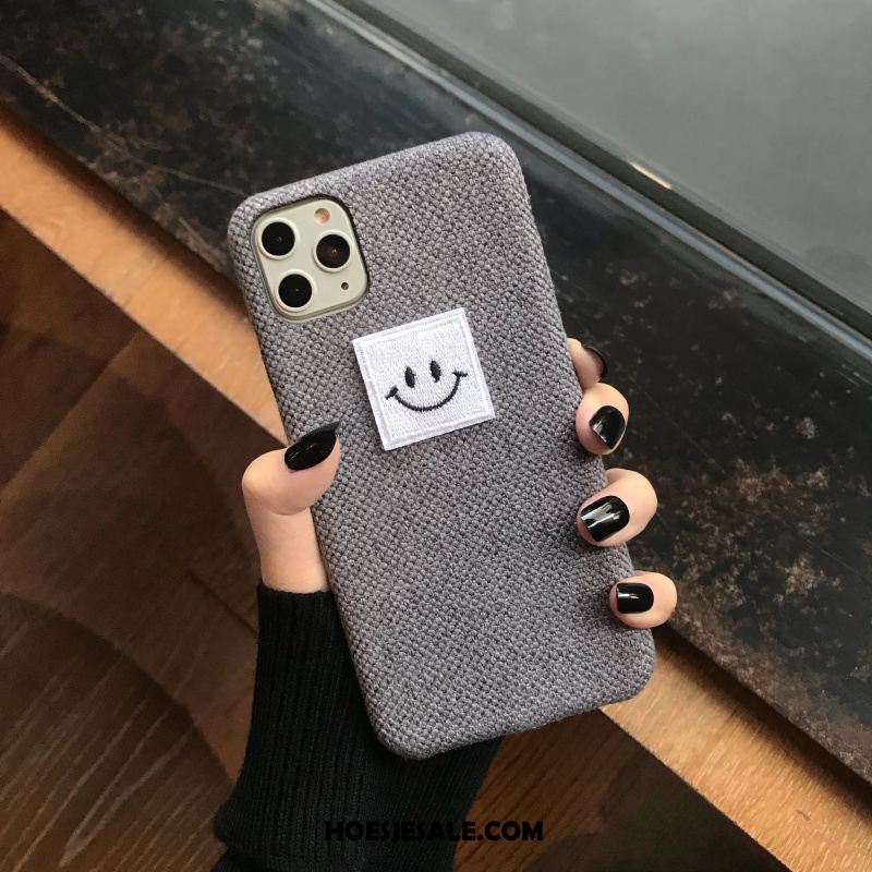 iPhone 11 Pro Max Hoesje Mooie Grijs Smiley Zacht Flanel Goedkoop