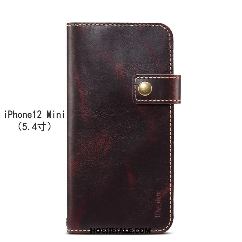 iPhone 12 Mini Hoesje Leren Etui Anti-fall Folio Bescherming Hoes Sale