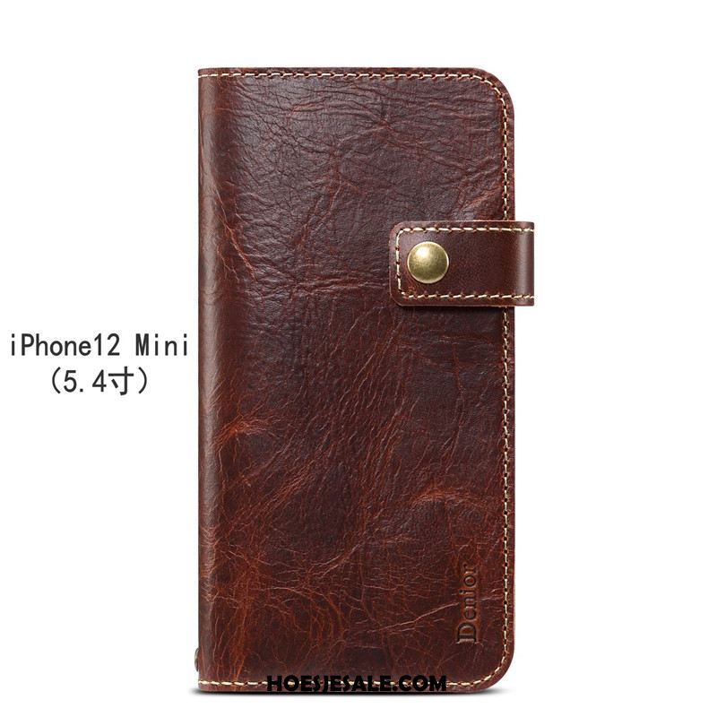 iPhone 12 Mini Hoesje Leren Etui Anti-fall Folio Bescherming Hoes Sale