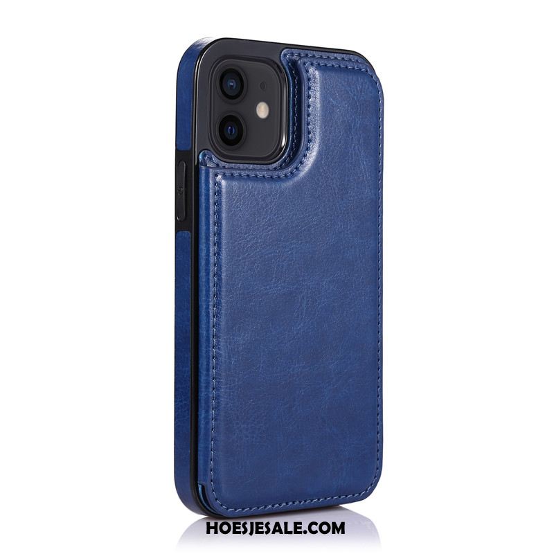 iPhone 12 Mini Hoesje Leren Etui Kaart Trend Zwart Mobiele Telefoon Korting