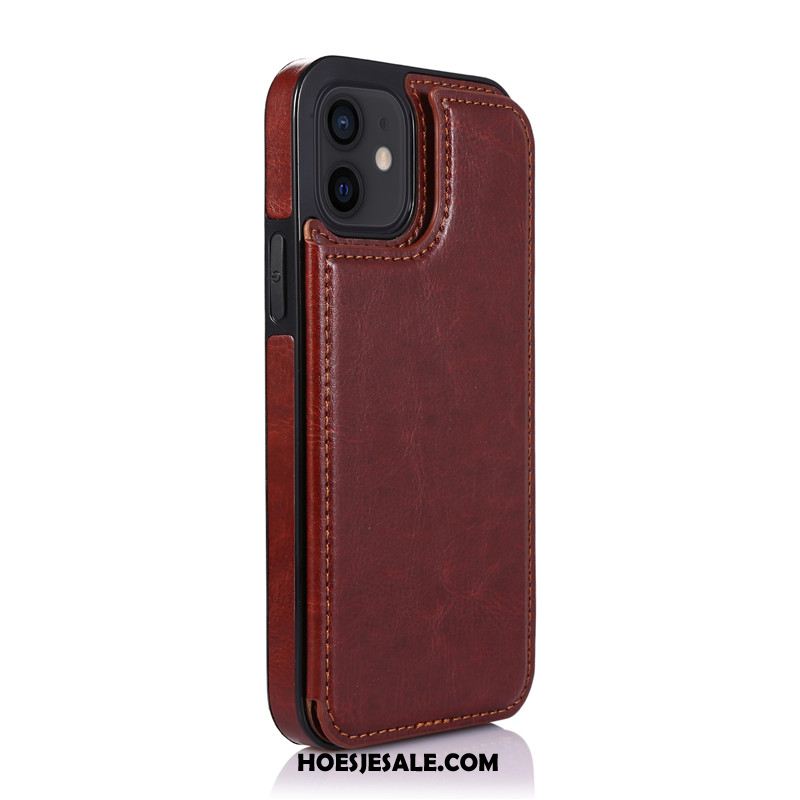 iPhone 12 Mini Hoesje Leren Etui Kaart Trend Zwart Mobiele Telefoon Korting