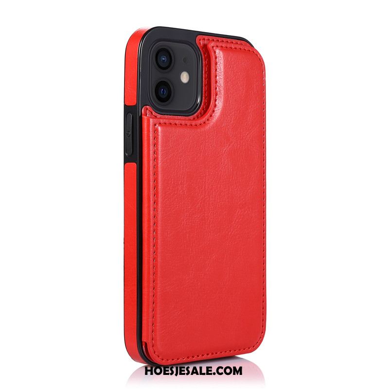 iPhone 12 Mini Hoesje Leren Etui Kaart Trend Zwart Mobiele Telefoon Korting