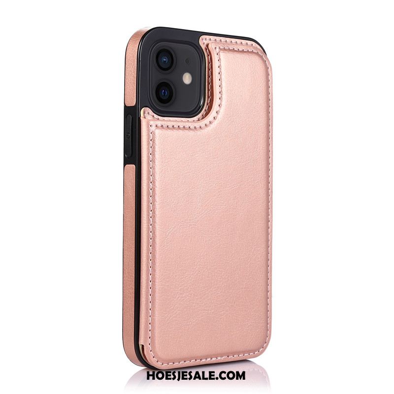 iPhone 12 Mini Hoesje Leren Etui Kaart Trend Zwart Mobiele Telefoon Korting