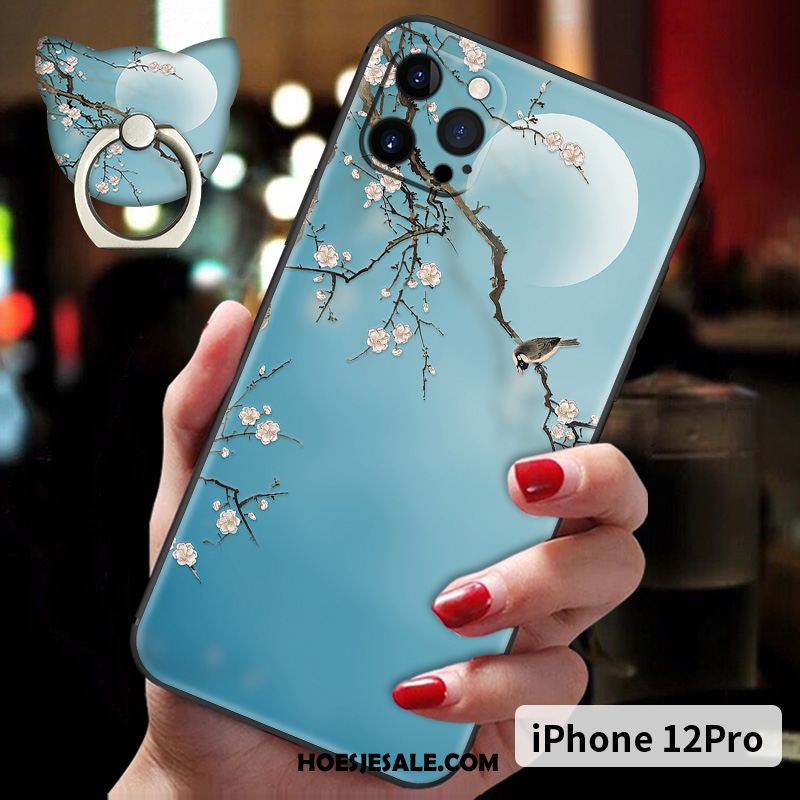iPhone 12 Pro Hoesje Reliëf Nieuw Zacht Roze Chinese Stijl Goedkoop