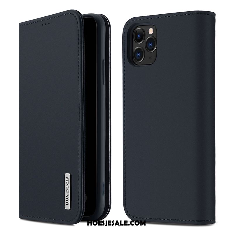 iPhone 12 Pro Max Hoesje Folio Echt Leer High End Mobiele Telefoon Zwart Goedkoop