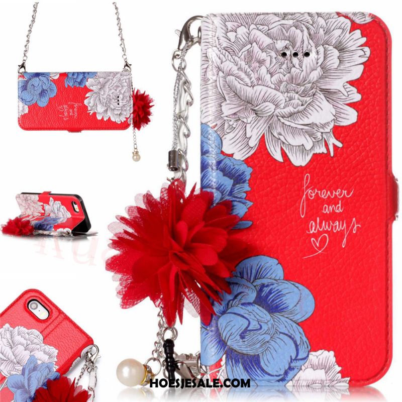 iPhone 5 / 5s Hoesje Doek Folio Driedimensionaal Leren Etui Bloemen Kopen