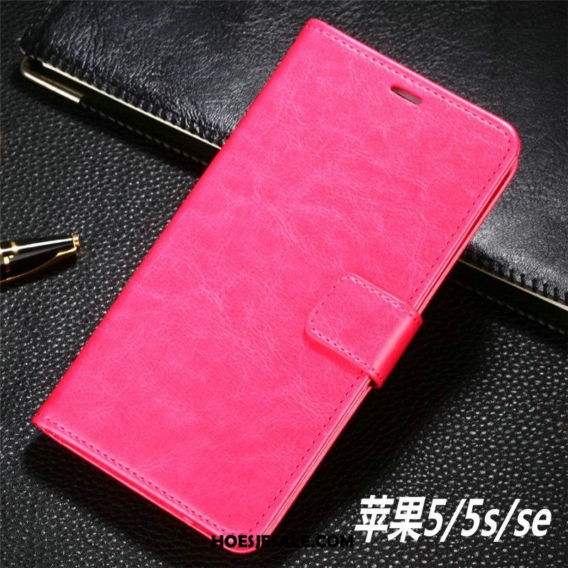 iPhone 5 / 5s Hoesje Hoes Leren Etui Clamshell Mobiele Telefoon Bruin Goedkoop