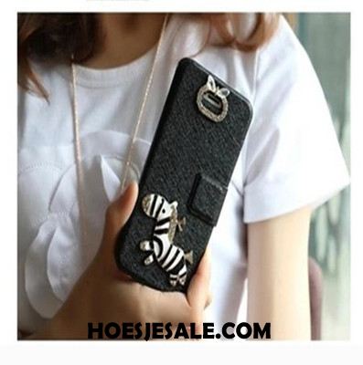 iPhone 5 / 5s Hoesje Zwart Folio Leren Etui Hanger Mobiele Telefoon Sale