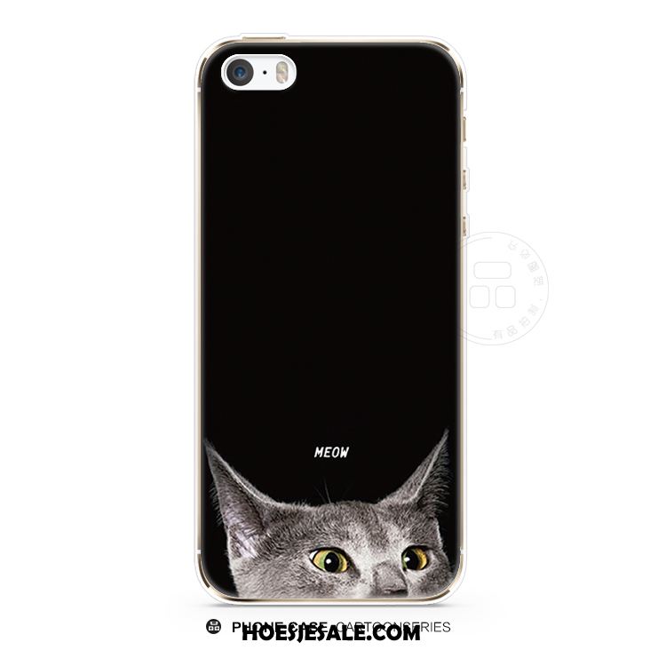 iPhone 5c Hoesje Spotprent Siliconen Hoes Zwart Kat Korting