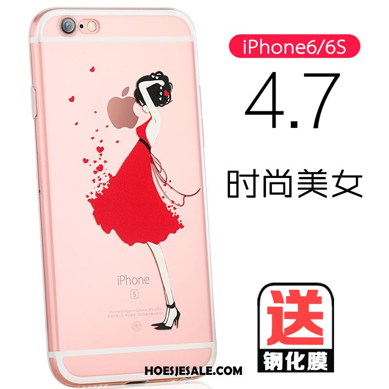 iPhone 6 / 6s Hoesje Roze Net Red Siliconen Doorzichtig Bescherming Korting