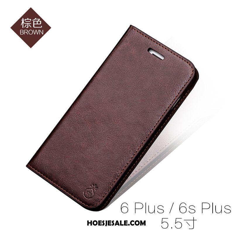 iPhone 6 / 6s Plus Hoesje Khaki Mobiele Telefoon Leren Etui Hoes Echt Leer Korting