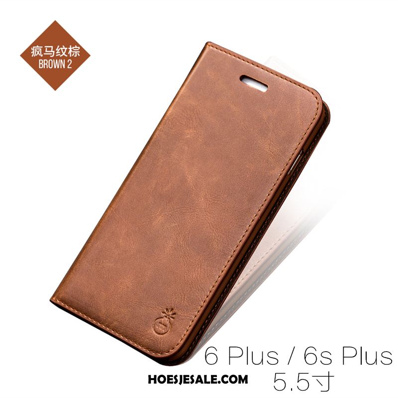 iPhone 6 / 6s Plus Hoesje Khaki Mobiele Telefoon Leren Etui Hoes Echt Leer Korting