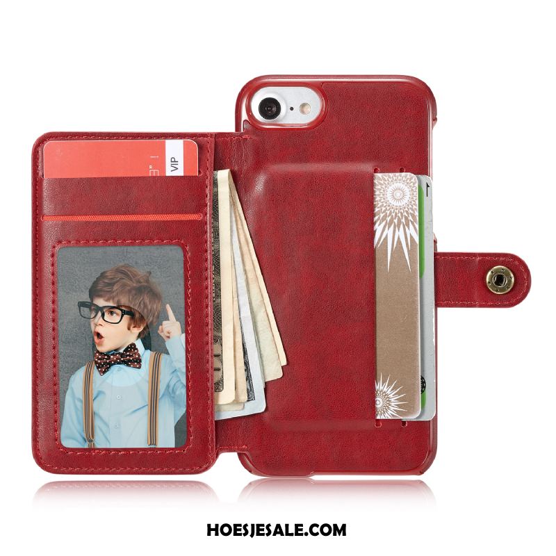 iPhone 6 / 6s Plus Hoesje Leren Etui Anti-fall Kaart Bescherming Rood Goedkoop