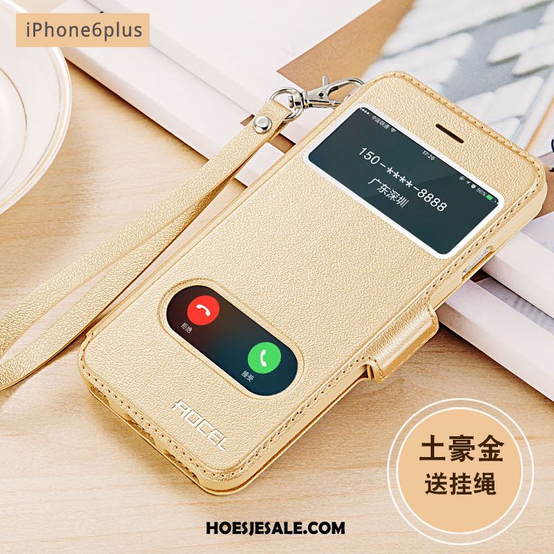 iPhone 6 / 6s Plus Hoesje Leren Etui Folio Goud Hoes Mobiele Telefoon Kopen