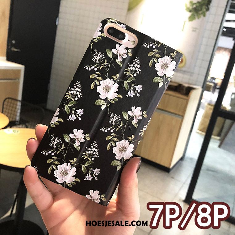 iPhone 7 Plus Hoesje Bloemen Reliëf Folio Roze Hoes Goedkoop