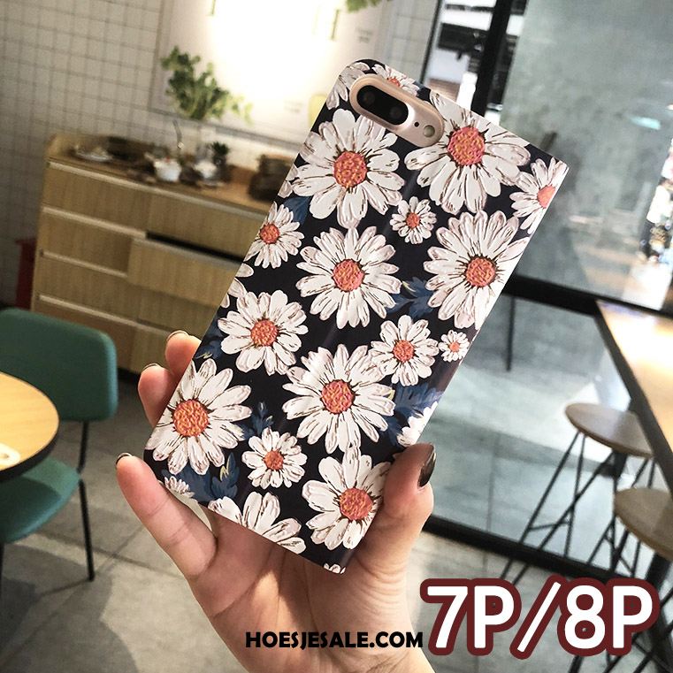 iPhone 7 Plus Hoesje Bloemen Reliëf Folio Roze Hoes Goedkoop