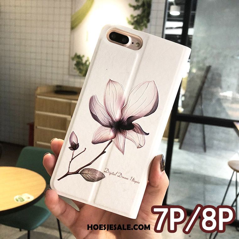 iPhone 7 Plus Hoesje Bloemen Reliëf Folio Roze Hoes Goedkoop