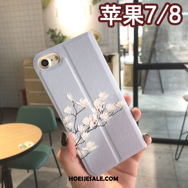 iPhone 8 Hoesje Hoes Bloemen Leren Etui Reliëf Mobiele Telefoon Kopen