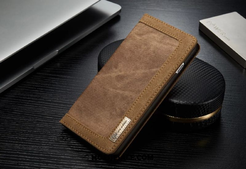 iPhone 8 Plus Hoesje Leren Etui Mobiele Telefoon Bruin Denim Bescherming Kopen