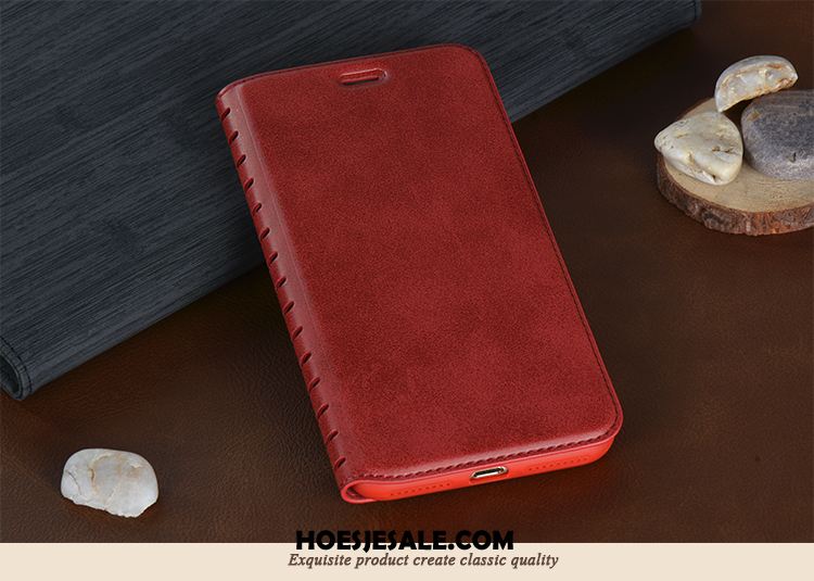 iPhone 8 Plus Hoesje Leren Etui Rood Mobiele Telefoon Hoes Folio Goedkoop