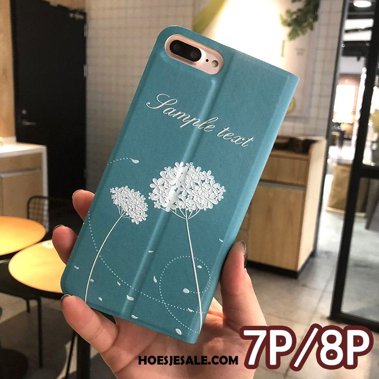 iPhone 8 Plus Hoesje Leren Etui Scheppend Bloemen Wit Reliëf Sale