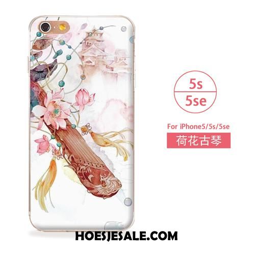 iPhone Se Hoesje Siliconen Rood Reliëf Mobiele Telefoon Chinese Stijl Goedkoop