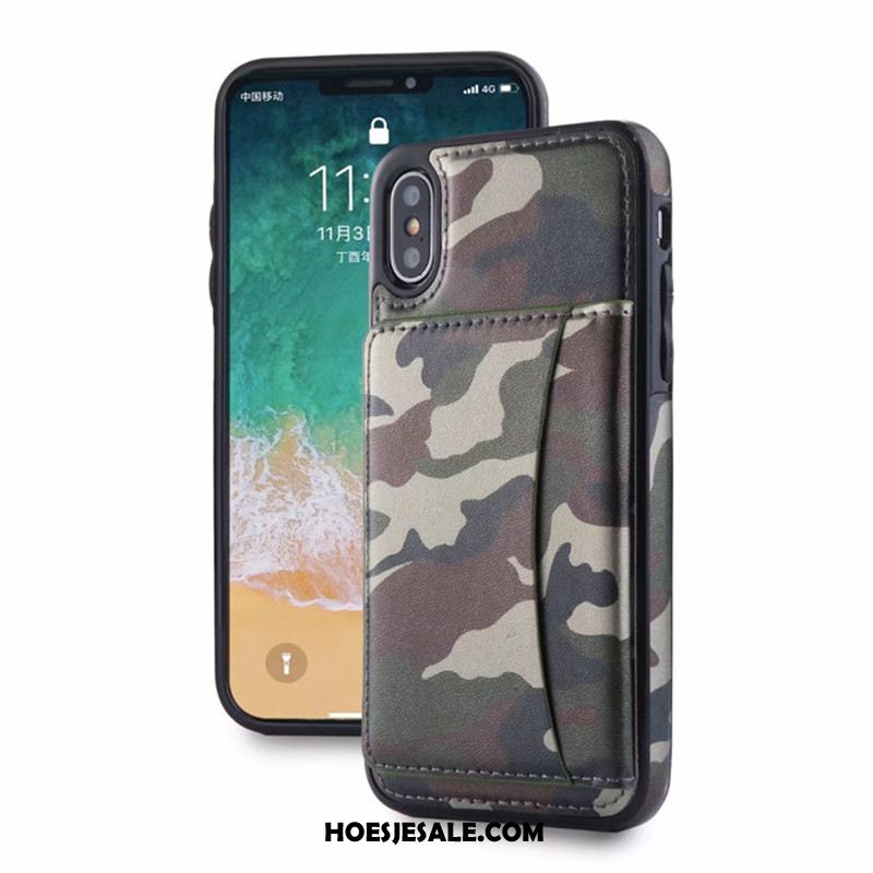 iPhone X Hoesje Leren Etui Kaart Classic Camouflage Mobiele Telefoon Sale