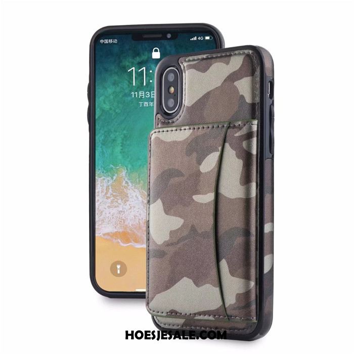 iPhone X Hoesje Leren Etui Kaart Classic Camouflage Mobiele Telefoon Sale