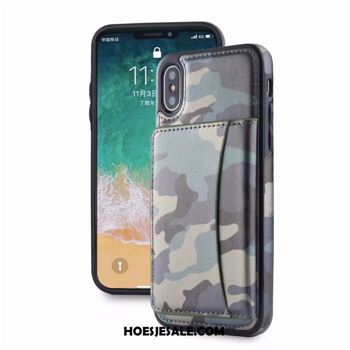 iPhone X Hoesje Leren Etui Kaart Classic Camouflage Mobiele Telefoon Sale