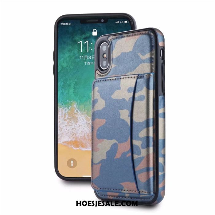 iPhone X Hoesje Leren Etui Kaart Classic Camouflage Mobiele Telefoon Sale