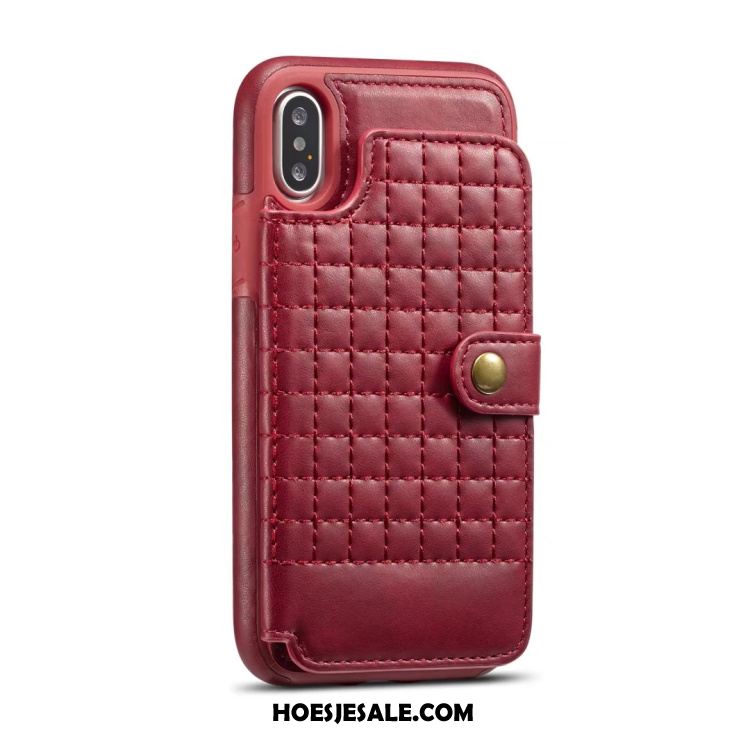 iPhone X Hoesje Leren Etui Kaart Tas Rood Portemonnee Mobiele Telefoon Sale