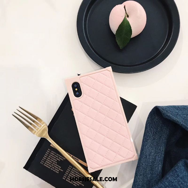 iPhone X Hoesje Vierkante Schapenleer Roze Leren Etui Mini Kopen