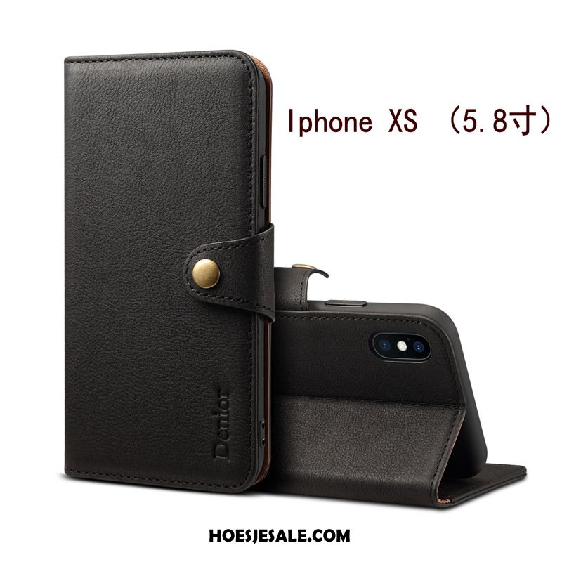 iPhone Xs Hoesje Bescherming Leren Etui Hoes Anti-fall Leer Winkel