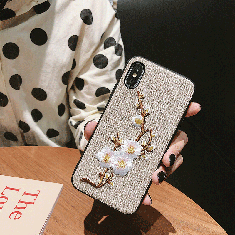 iPhone Xs Hoesje Doek Bloemen Zwart Chinese Stijl Hoes Goedkoop