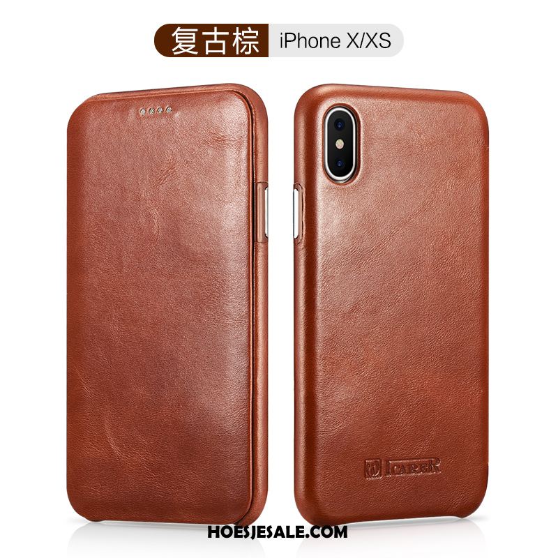 iPhone Xs Hoesje Hoes Vintage Leren Etui Anti-fall Bescherming Goedkoop