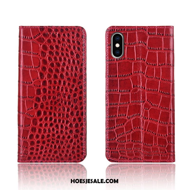 iPhone Xs Hoesje Krokodil Clamshell Leren Etui Scheppend Bescherming Kopen