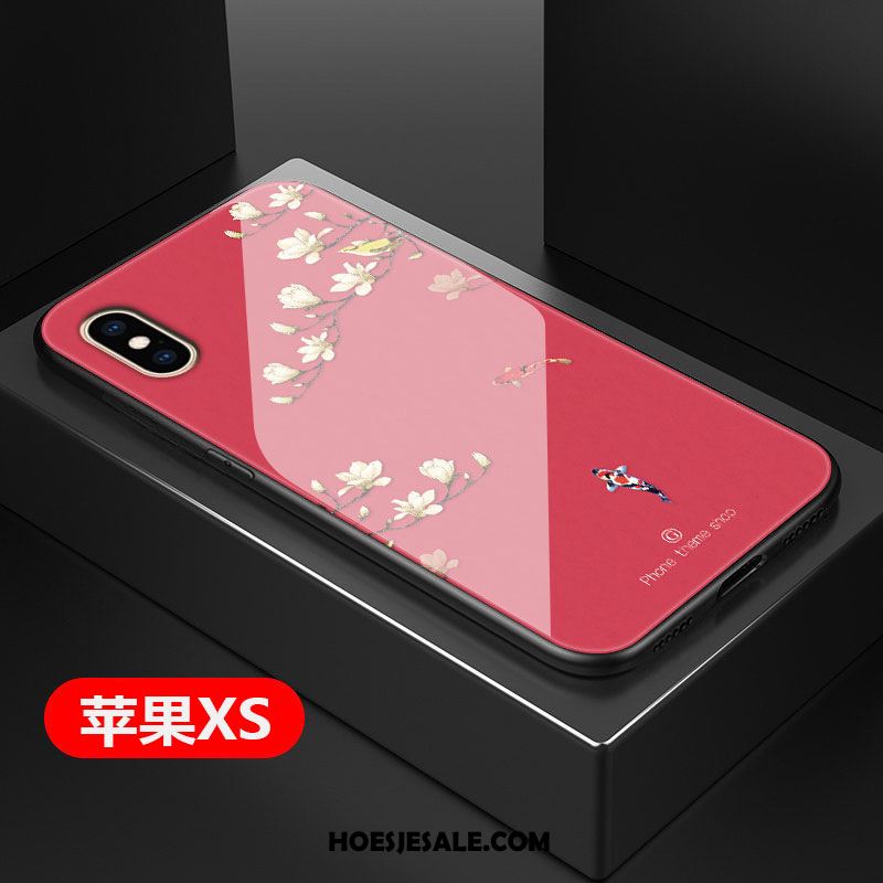 iPhone Xs Hoesje Rood Glas Hard Mobiele Telefoon Bescherming Korting