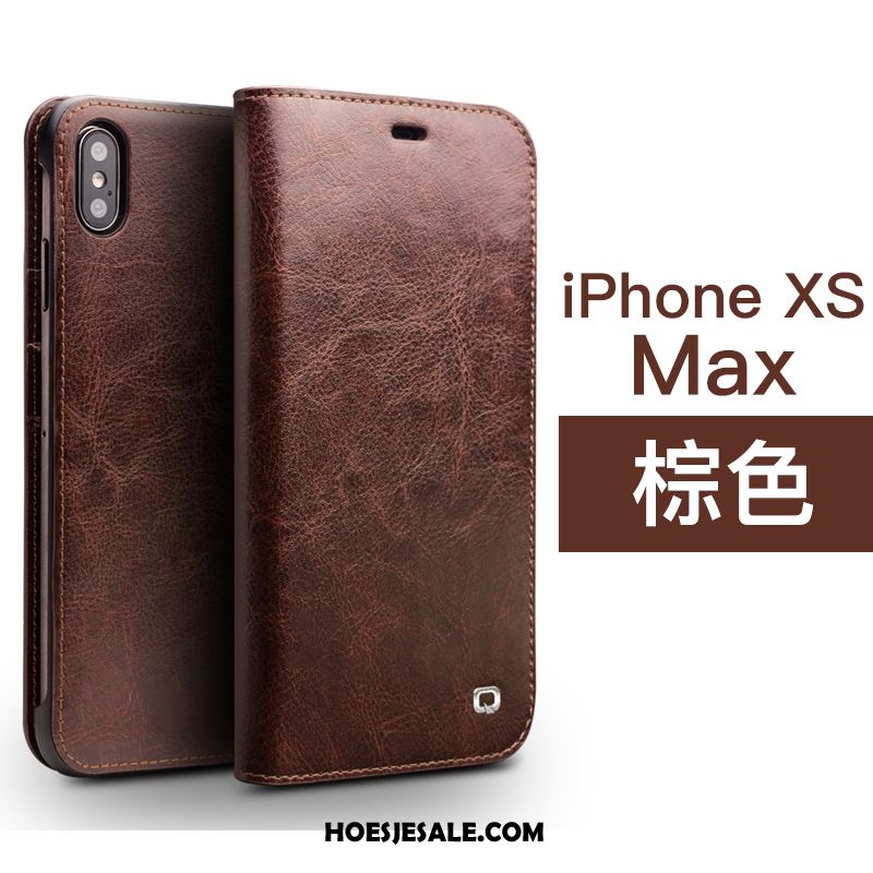 iPhone Xs Max Hoesje Anti-fall Clamshell Echt Leer High End Hoes