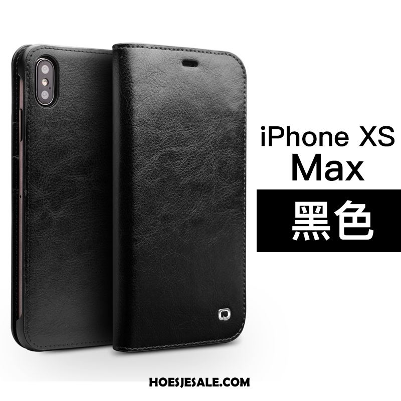 iPhone Xs Max Hoesje Anti-fall Clamshell Echt Leer High End Hoes