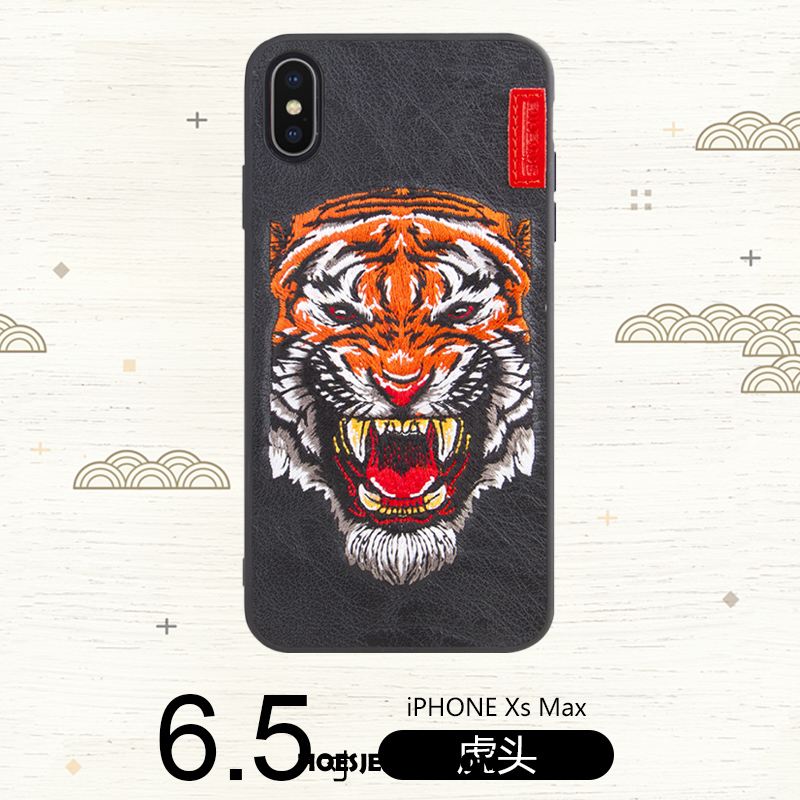 iPhone Xs Max Hoesje Borduurwerk Mobiele Telefoon Siliconen Hoes Rood Korting