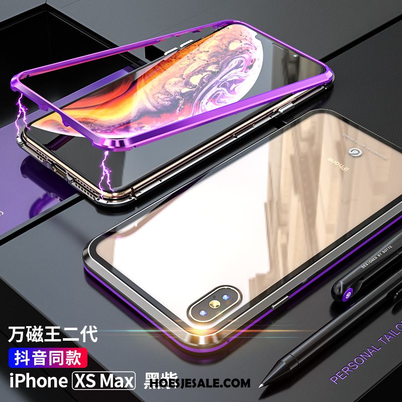 iPhone Xs Max Hoesje Purper Metaal Glas Trendy Merk Net Red Kopen