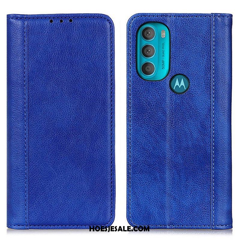 Bescherming Hoesje voor Moto G71 5G Folio-hoesje Elegantie Split Litchi Leer