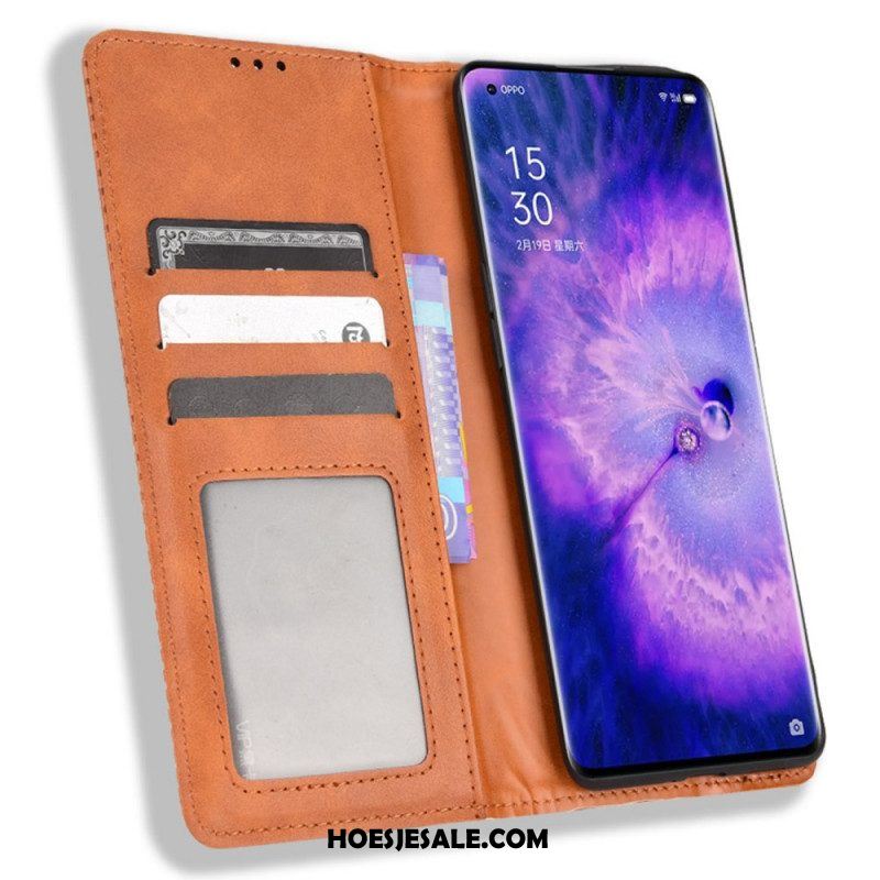 Bescherming Hoesje voor Oppo Find X5 Folio-hoesje Gestileerd Vintage Leereffect